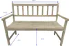 A wooden garden bench with dimensions indicated. Produktbild-Vorschau