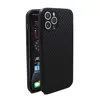 A black carbon fiber textured phone case is shown on a white background, with a portion of the phone visible inside the case. Produktbild-Vorschau