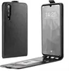 A black flip case for a Samsung Galaxy A70/A70s smartphone is shown from multiple angles, with the phone displaying the time and date. Produktbild-Vorschau