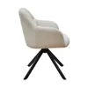A side view of a beige upholstered armchair with a black metal swivel base, isolated on a white background. Produktbild-Vorschau