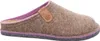 A side view of a brown felt slipper with pink trim. Produktbild-Vorschau