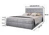 A grey upholstered boxspring bed with dimensions indicated by measurement lines and text. Produktbild-Vorschau