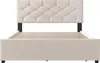 A beige upholstered bed frame with a tufted headboard is shown against a white background. Náhled obrázku produktu