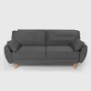 A dark gray sofa with two throw pillows against a white background. Voir les images du produit