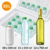 A collage showing a cooler box filled with water bottles, a can, and a wine bottle, with text indicating capacity and item counts. Produktbild-Vorschau