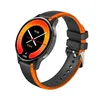 A smartwatch with a black and orange band is shown on a white background. Podgląd zdjęcia produktu