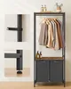 A clothing rack with clothes hanging on it, two storage bins below, and shelves above and below the clothing rack. Close-up insets show details of the rack's construction. Produktbild-Vorschau