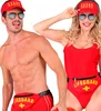 Two people dressed as lifeguards, a man and a woman, posing for a photo. Produktbild-Vorschau
