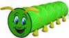 A green caterpillar tunnel toy with yellow accents, shown on a white background. Produktbild-Vorschau