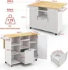 A product image showing a kitchen cart with dimensions and load capacity information, presented from two different angles. Voir les images du produit