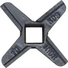 A close-up, centered shot of a four-pronged metal blade with a square hole in the center. Voir les images du produit