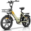 A studio shot of a beige electric bicycle with black fat tires and accessories. Produktbild-Vorschau