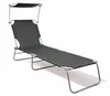 3-Bein Gartenliege Campingliege Schwarz 186x55x24cm  Sonnenschutzdach Voir les images du produit