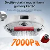 A promotional image of a robot vacuum cleaner with text overlays highlighting its features and specifications. Produktbild-Vorschau