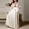 y Frauen Spitze Langarm Seidige Kimono Robe Nachtwäsche Produktbild-Vorschau 4