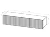 A technical drawing of a white TV cabinet with dimensions indicated. Produktbild-Vorschau