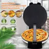 A multifunctional electric crepe maker is shown open, with a pizza on the bottom plate. The top part of the image displays text and smaller images of food items and feature icons. Náhľad obrázku produktu
