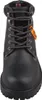 Auf dem Bild ist ein schwarzer Stiefel zu sehen der von der Seite betrachtet wird. Der Stiefel hat eine glatte Oberfläche und eine robuste Sohle. Produktbild-Vorschau