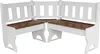 A white corner bench with brown wooden seats against a white background. Voir les images du produit