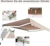 A collage of images showing the assembly and details of an awning. Voir les images du produit