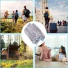 Collage of four scenes: people hiking, a person traveling with luggage, camping gear, and a woman folding clothes with a child. Produktbild-Vorschau
