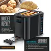 A black toaster with a bun on top, showing its features and benefits. Produktbild-Vorschau