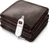 A folded brown plush electric blanket with a white controller attached. Produktbild-Vorschau