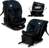 A collage of images showing a dark blue and black child car seat from different angles, including one demonstrating its 360-degree rotation. Produktbild-Vorschau