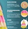 A marketing image with text describing the features of a colorful umbrella. Produktbild-Vorschau
