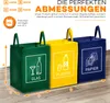 Three recycling bags (green, yellow, blue) are shown with dimensions and labels. Náhľad obrázku produktu