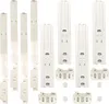 A collection of white plastic refrigerator door mounting parts arranged on a white background. Produktbild-Vorschau