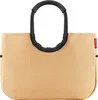 A studio shot of a beige woven tote bag with black handles against a white background. Produktbild-Vorschau