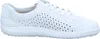 A white leather sneaker with perforated detailing. Voir les images du produit