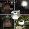 Collage of images showing solar gutter lights installed in various outdoor settings, including a house entrance, a garden fence, and a wooden garden arch. Produktbild-Vorschau