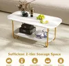 2-Etagen Couchtisch, Moderner Beistelltisch mit Marmoroptik Produktbild-Vorschau 3