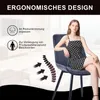 A woman is sitting on a chair, with graphic elements explaining the chair's ergonomic design. Voir les images du produit