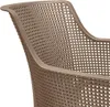 A close-up view of the back and side of a cappuccino-colored chair with a lattice pattern. Náhled obrázku produktu