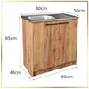 A kitchen cabinet with a sink and countertop, shown with dimensions. Podgląd zdjęcia produktu