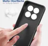 A hand is touching the back of a black phone case, highlighting its matte texture. Produktbild-Vorschau