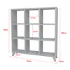 A white cube shelf unit with dimensions indicated by red lines and text. Produktbild-Vorschau