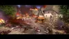 A village scene depicting destruction and death, with buildings on fire and bodies scattered on the ground. Produktbild-Vorschau