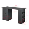 A dark gray desk with dimensions labeled in red. Podgląd zdjęcia produktu