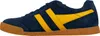 A side view of a blue and yellow Gola Harrier sneaker on a white background. Produktbild-Vorschau