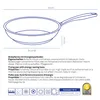 A diagram of a frying pan with dimensions and descriptive text in multiple languages. Podgląd zdjęcia produktu