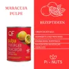 A can of passion fruit pulp with marketing text and images on a red and white background. Anteprima dell’immagine prodotto