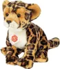 A stuffed toy leopard sitting down, shown from the front-diagonal. Produktbild-Vorschau