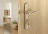 A close-up of a door handle and lock mechanism with keys inserted, showing the interior of a hallway in the background. Produktbild-Vorschau