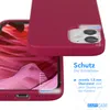 A close-up of a red phone case on a white background, with text and diagrams highlighting its protective features. Produktbild-Vorschau
