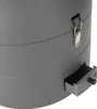 Close-up of a gray portable gas grill, showing a latch and a small pull-out drawer. Produktbild-Vorschau