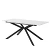 A white dining table with a marble-like pattern and black, star-shaped legs, shown against a white background. Náhled obrázku produktu